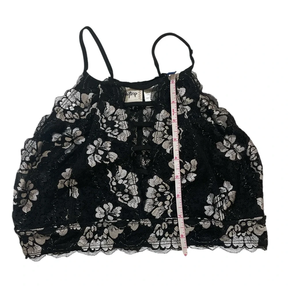Daytrip black silver lace floral high neck bralette cami camisole crop top S